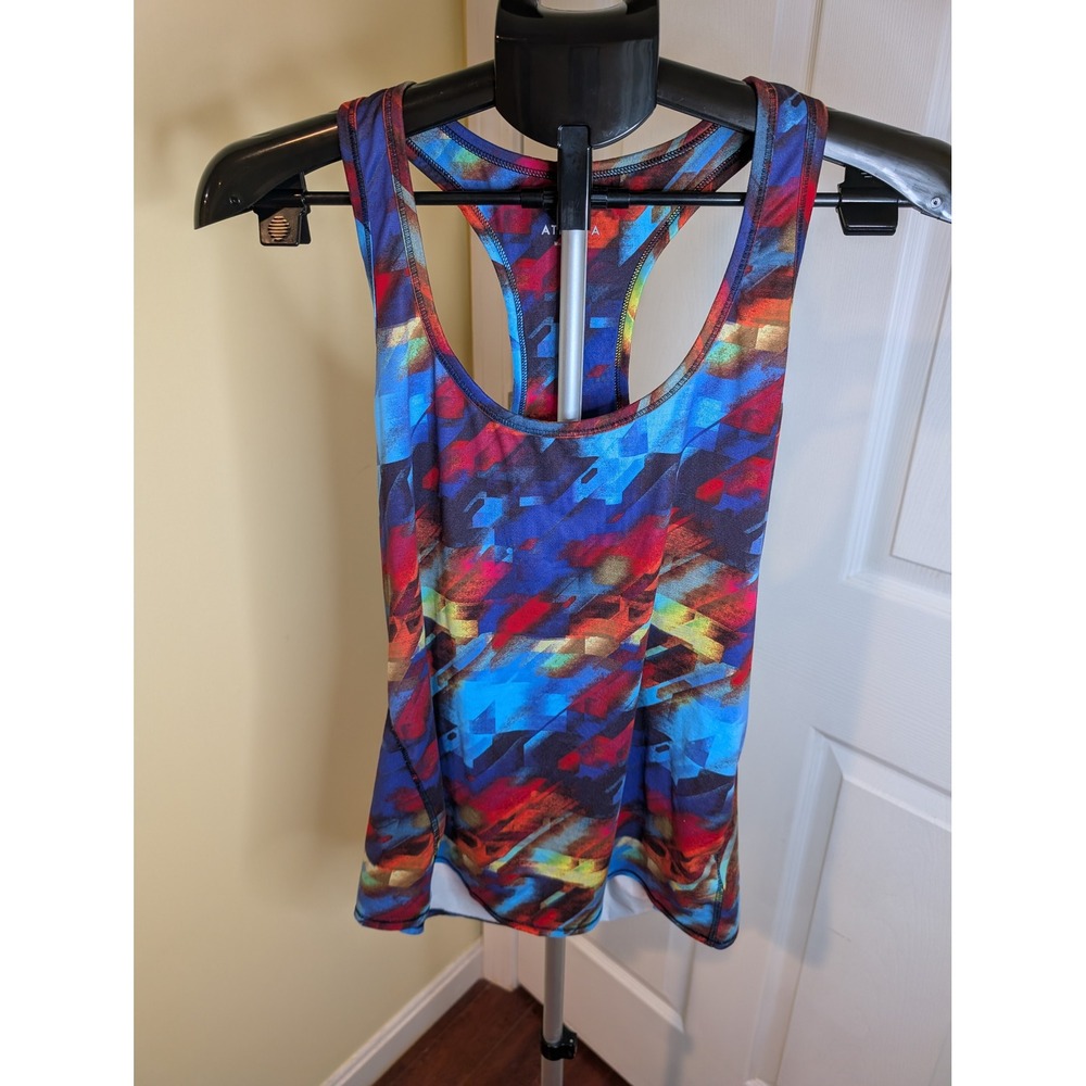 Athleta Chi Tank Top Womens L Colorburst Geometric Abstract Racerback Activewear